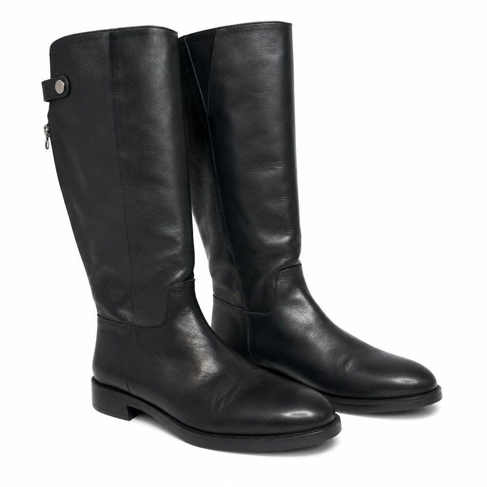 Emanuele Crasto Riding Boots Women's Size 8.5 Black Leather Knee High Zip Italy